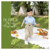 bé trai mặc sơ mi và quần yếm bảnh bao trong buổi picnic