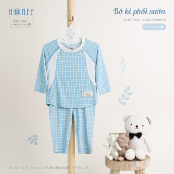 blue kid clothing, long t-shirt, long pant, kid clothes in autumn