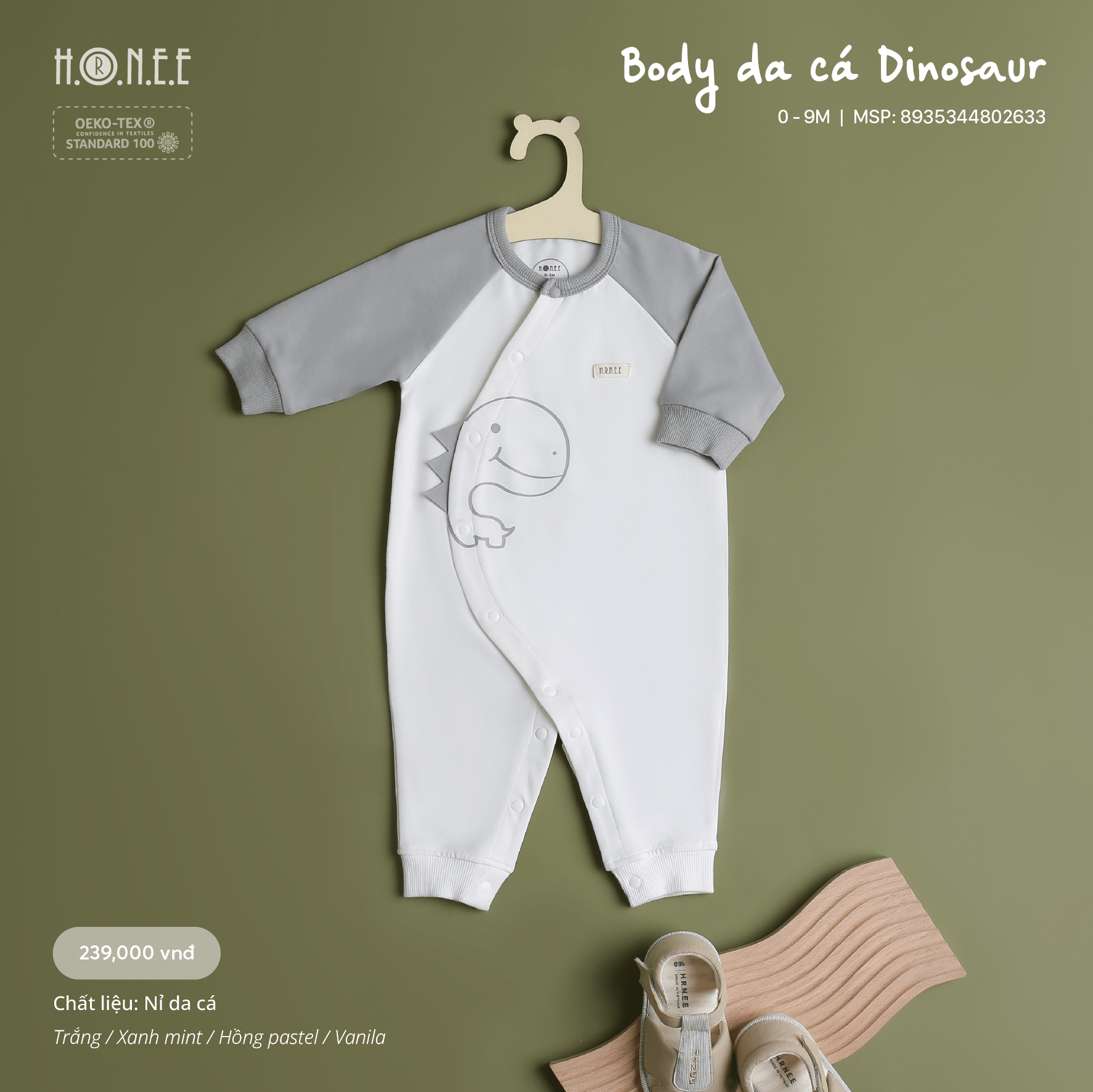 8935344802633_body da cá dinosaur-04-min White mix Grey newborn body suit